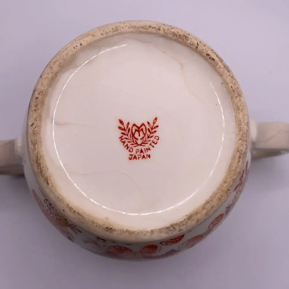Vintage Japanese 1920’s Hand Floral Designed Porcelain Sugar Bowl